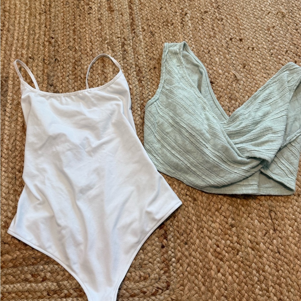 Free People White Bodysuit and Light Green Crop Top - Picture 2 of 4